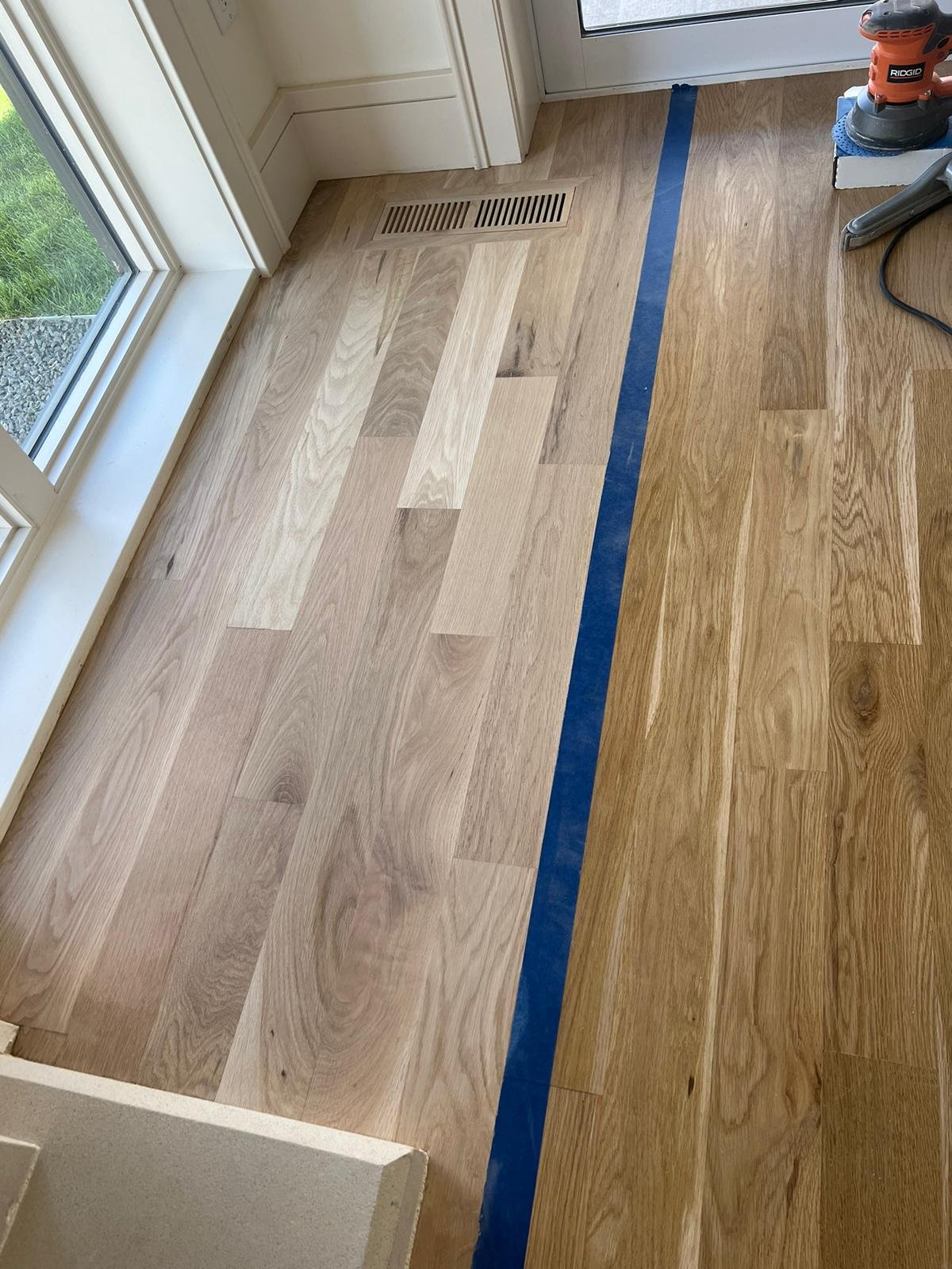 Wood floor installation with precise board layout